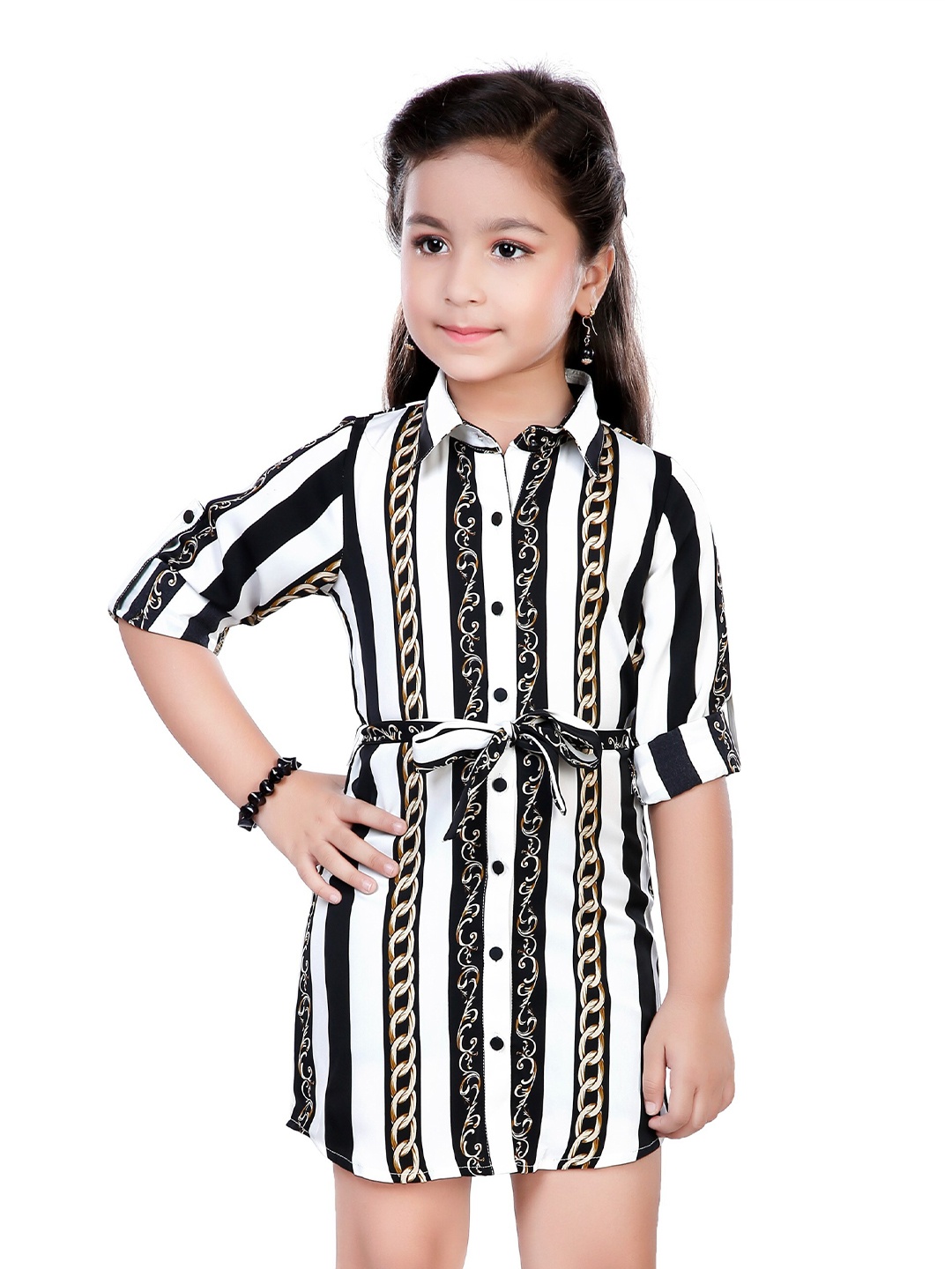 

Hunny Bunny Girls White & Black Tribal Striped Shirt Dress