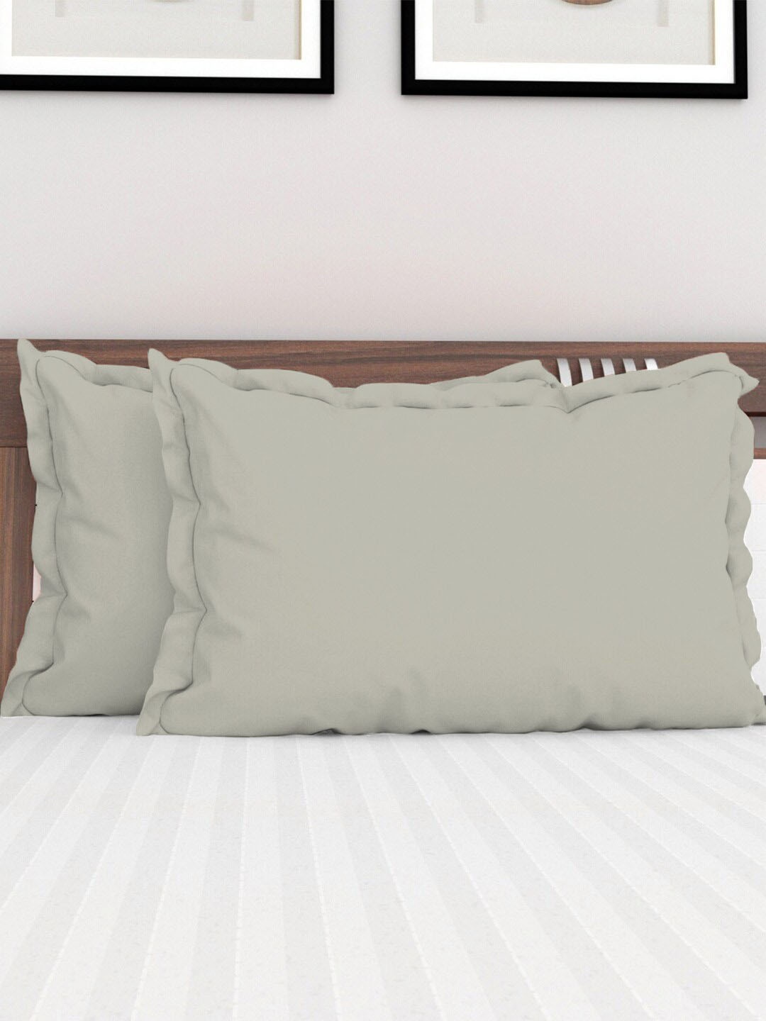 

PIZUNA LINENS Set Of 2 Silver Solid Pure Cotton 400 TC Standard Pillow Covers