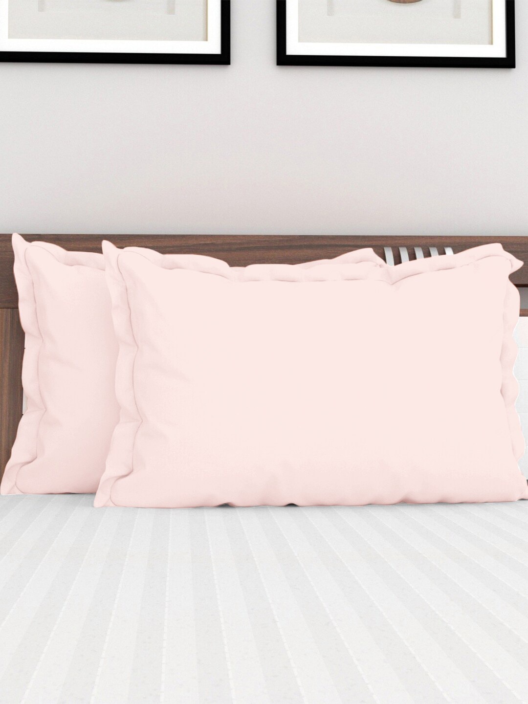 

PIZUNA LINENS Set Of 2 Pink Solid 400TC Pure Cotton Pillow Covers