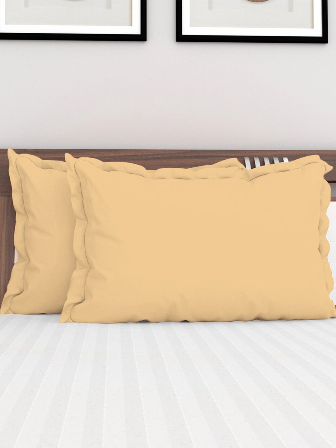 

PIZUNA LINENS Set Of 2 Tan-Brown Solid Pure Cotton 400 TC Pillow Covers