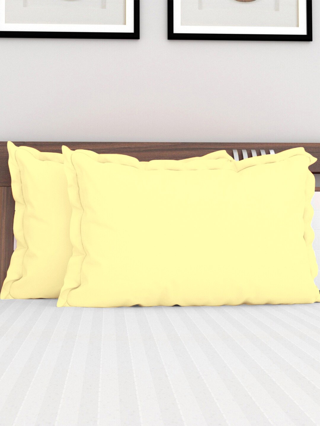 

PIZUNA LINENS Set Of 2 Mellow Yellow Solid Pure Cotton Pillow Covers