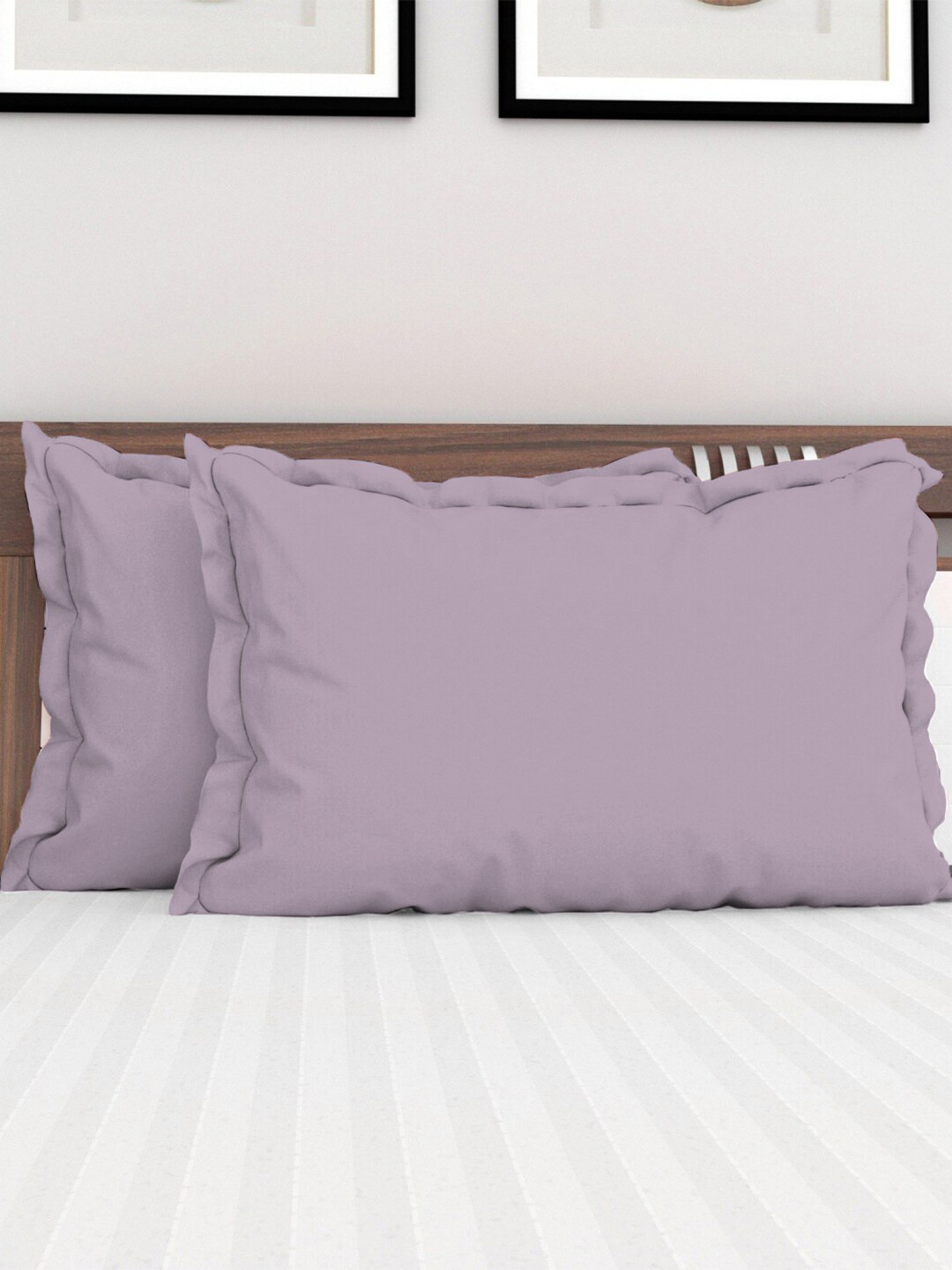 

PIZUNA LINENS Set of 2 Lavender Solid Pure Cotton 400 TC Pillow Covers