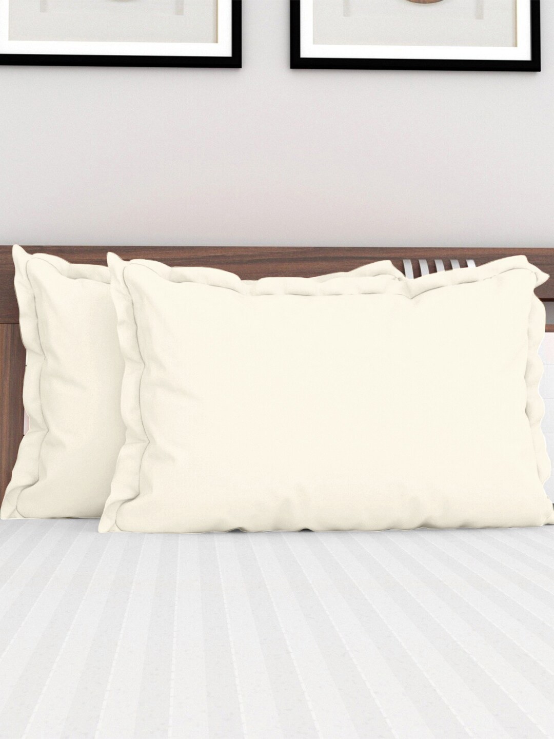 

PIZUNA LINENS Set Of 2 Off White Solid Pure Cotton 400 TC Pillow Covers