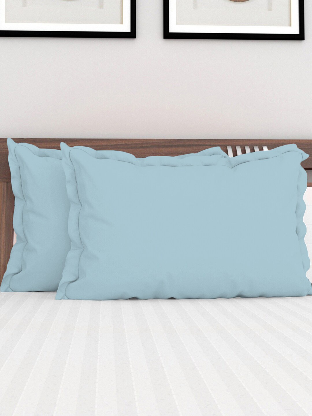 

PIZUNA LINENS Set Of 2 Blue Solid Pure Cotton 400 TC Pillow Covers