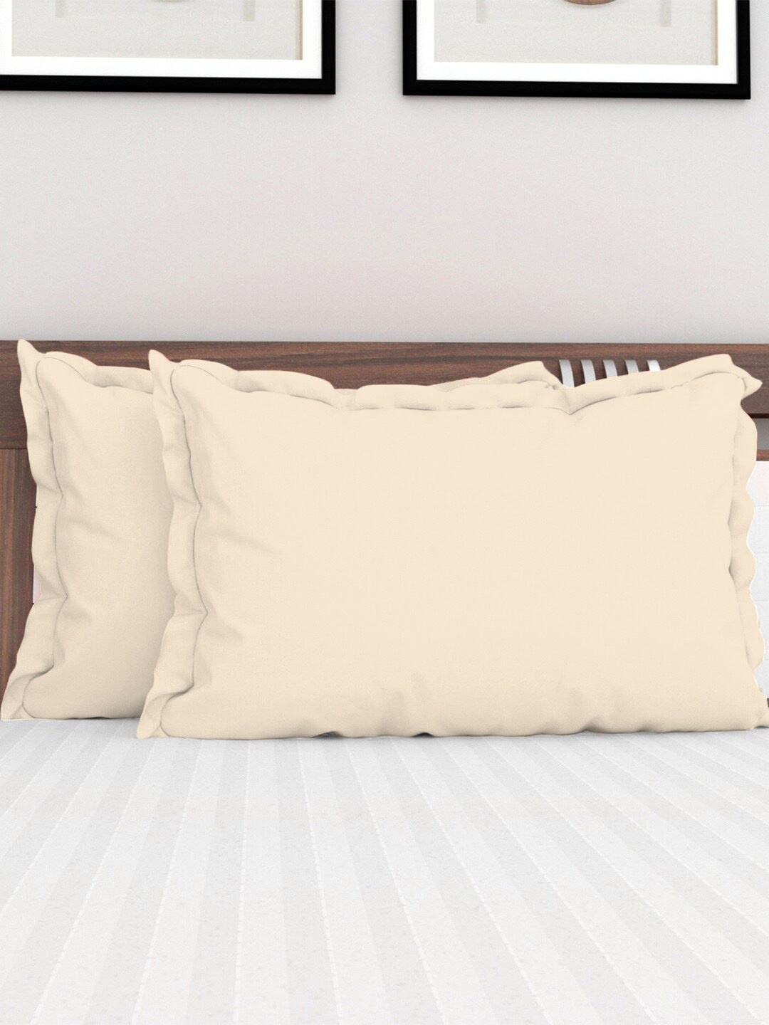 

PIZUNA LINENS Set Of 2 Beige Solid Pure Cotton 400TC Pillow Covers