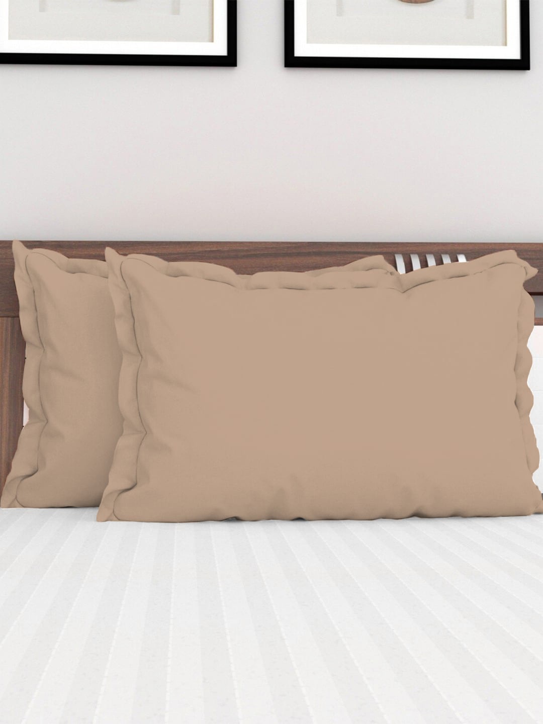 

PIZUNA LINENS Set Of 2 Brown Solid Pure Cotton 400 TC Pillow Covers