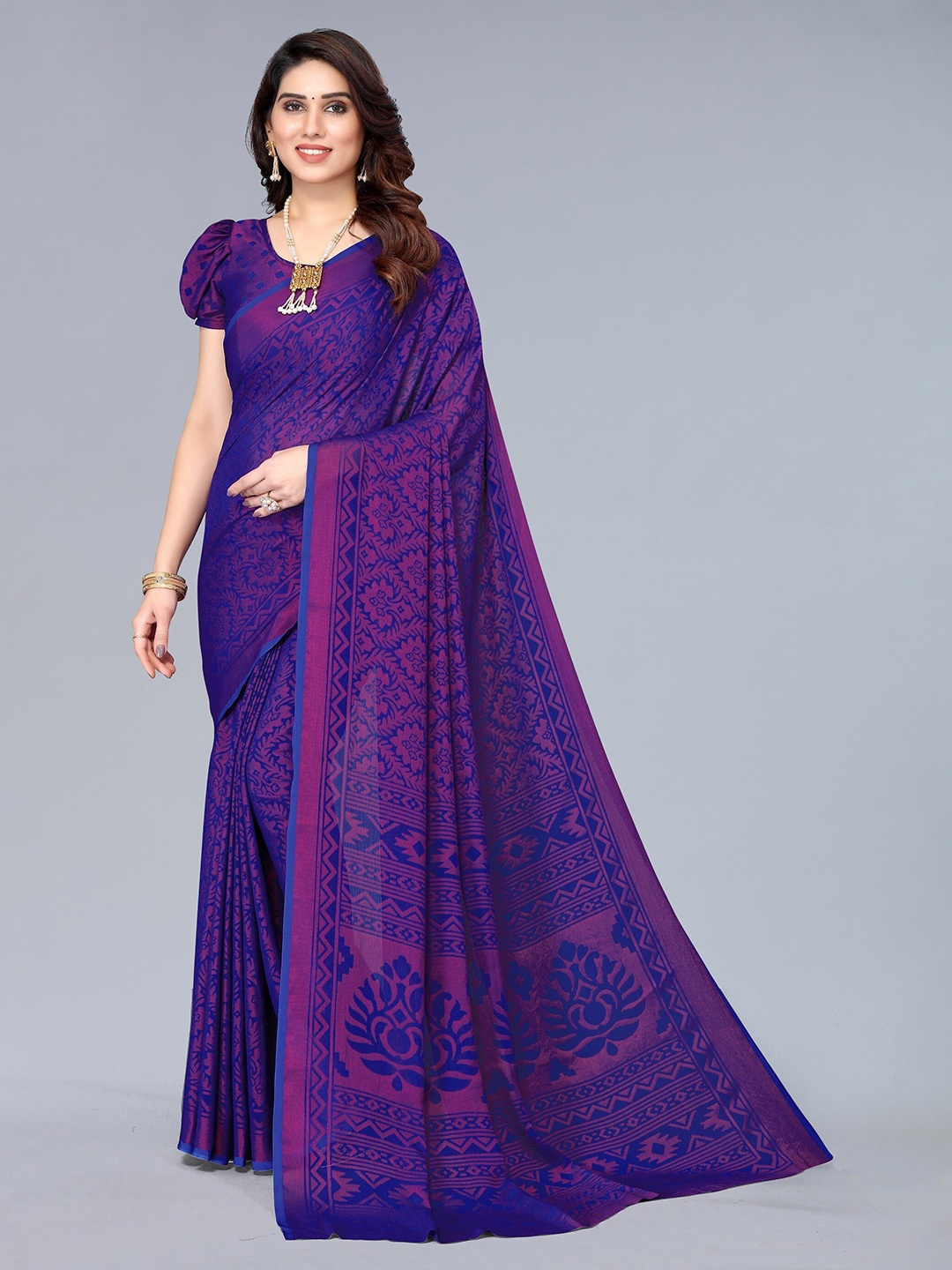 

Winza Designer Blue & Pink Floral Pure Chiffon Saree