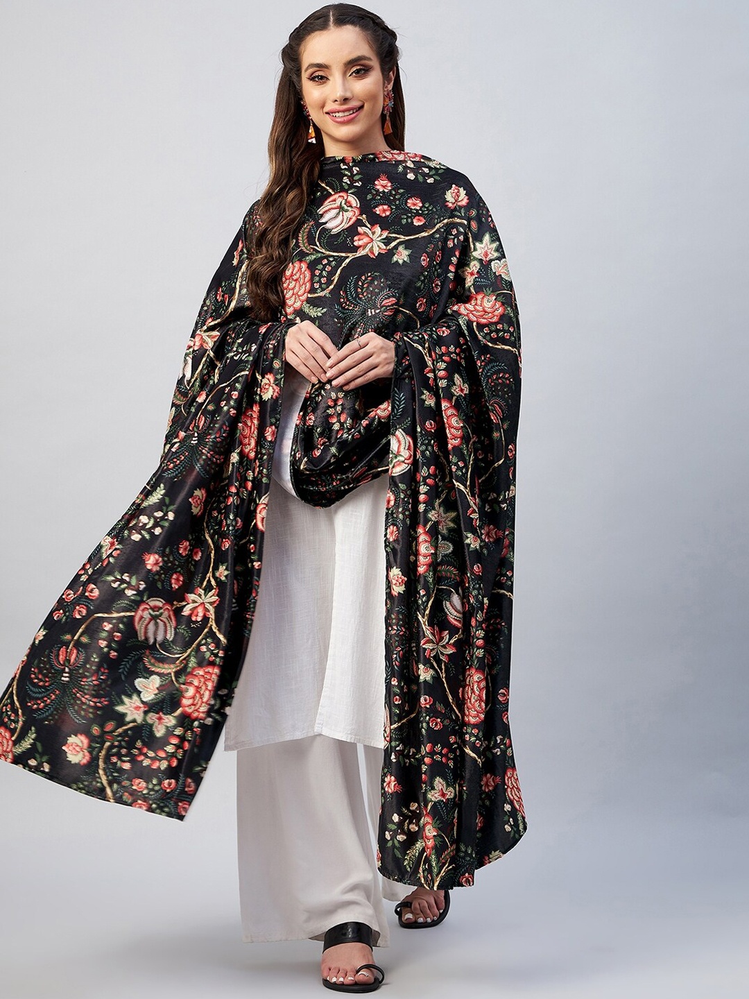 

InWeave Women Black Printed Velvet Shawl