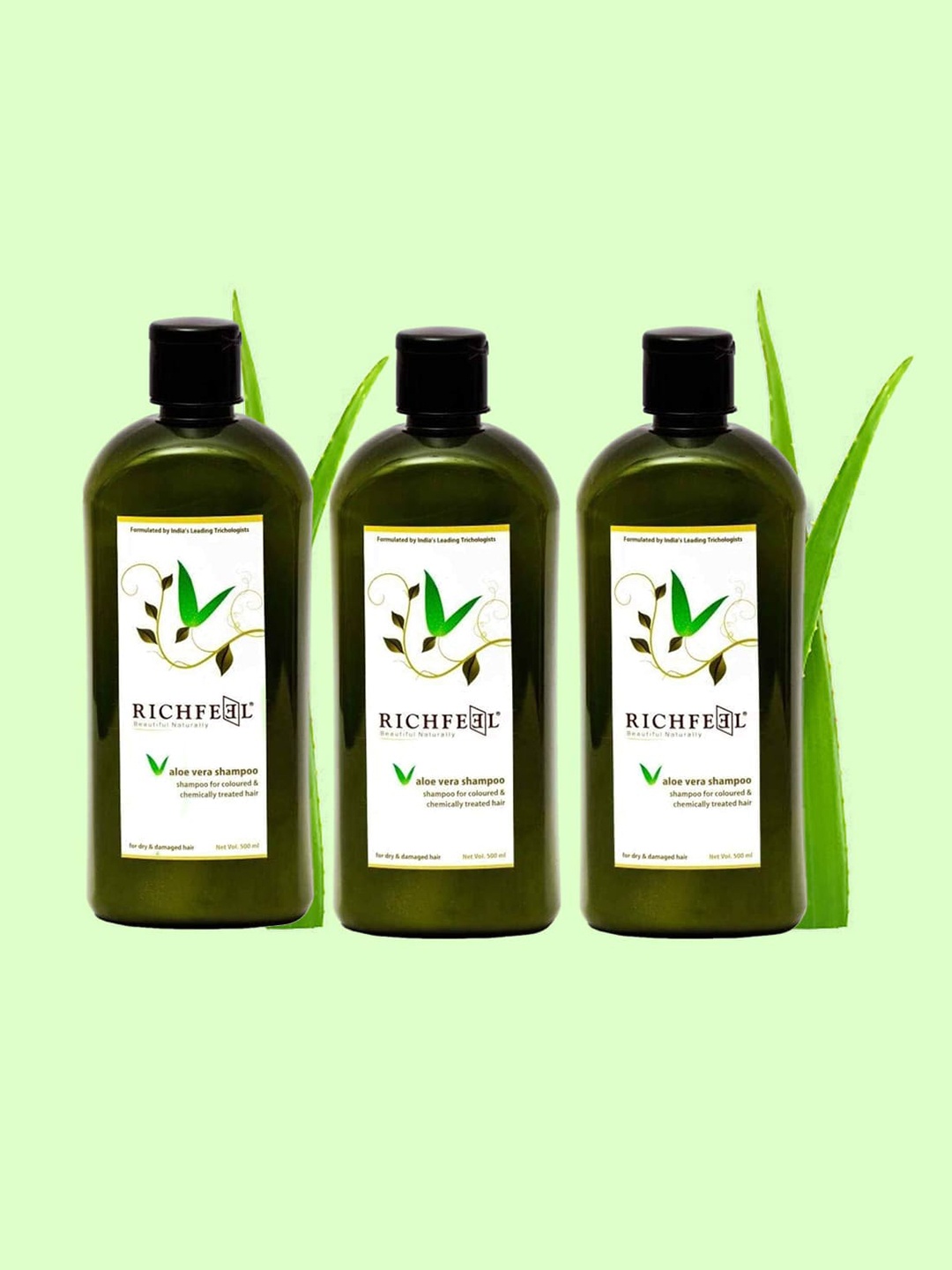 

Richfeel Set Of 3 Aloe Vera Shampoo 500 ml, White
