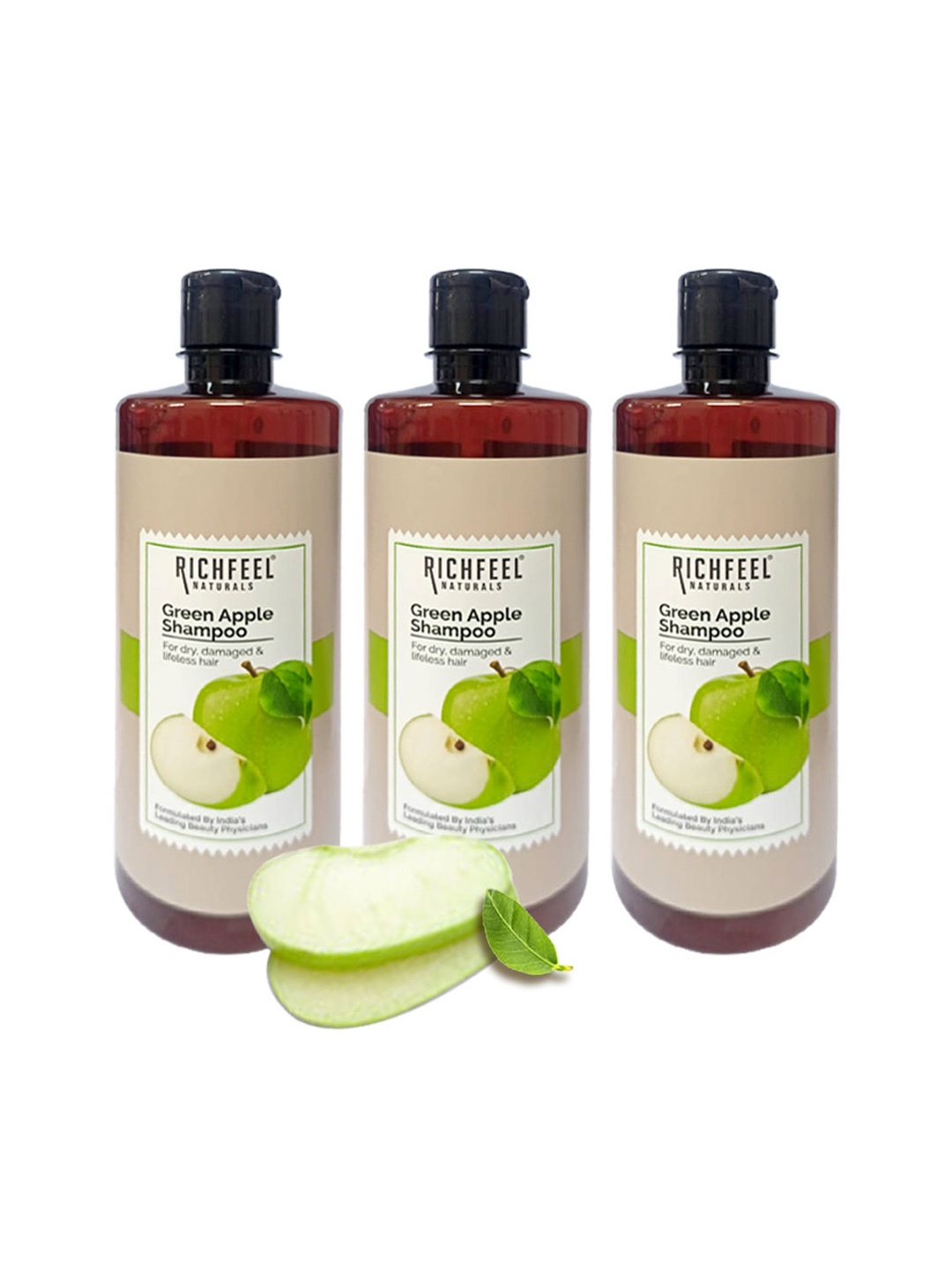 

Richfeel Set Of 3 Green Apple Shampoo 500 ml, White