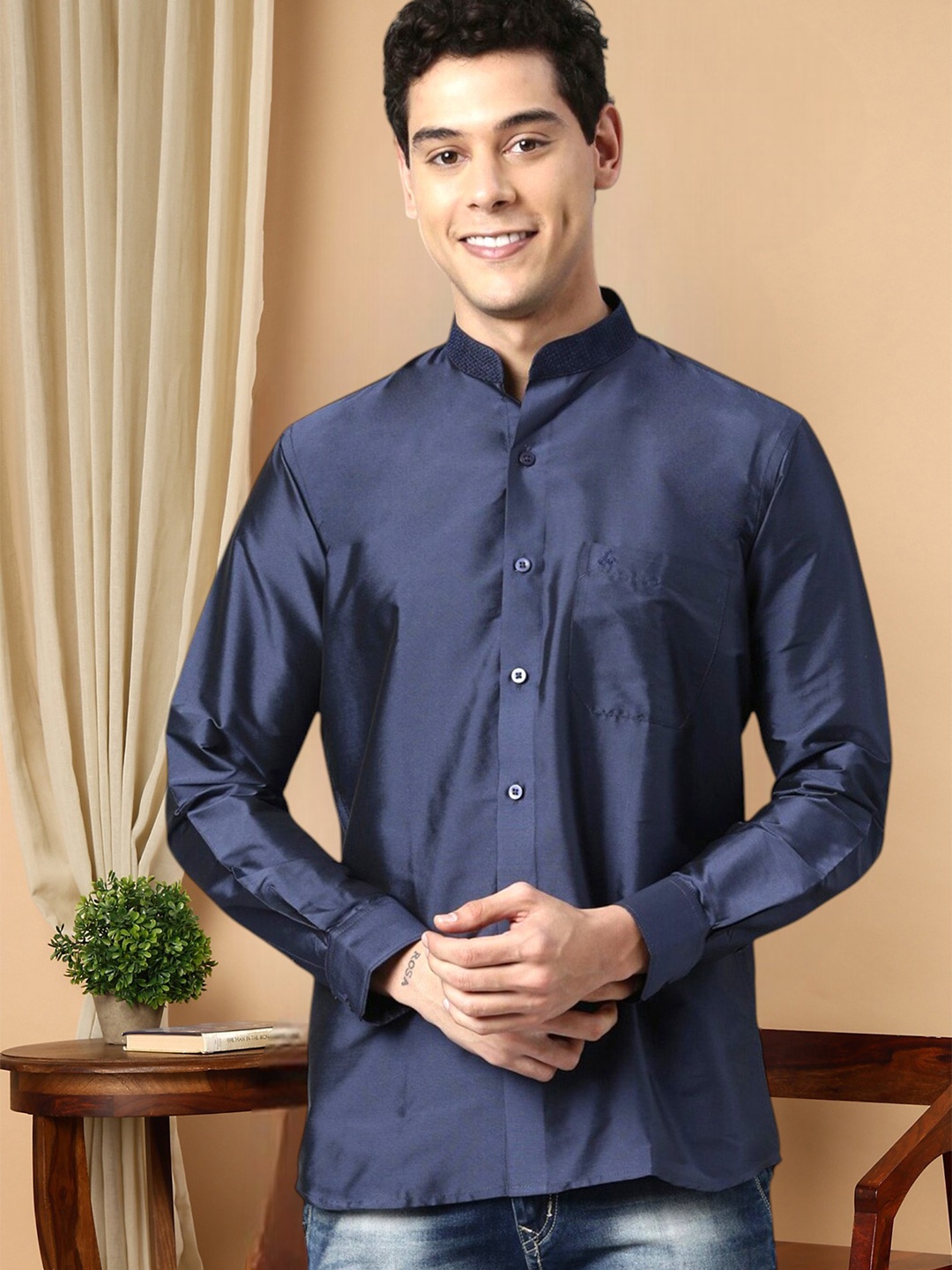 

TATTVA Men Navy Blue Relaxed Slim Fit Casual Shirt