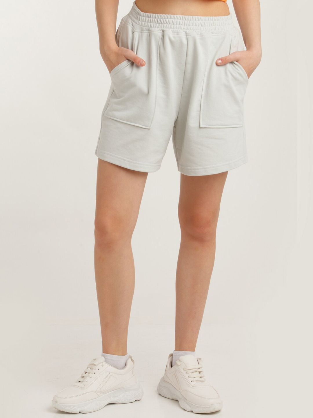 

zink Z Women Loose Fit High-Rise Shorts, Grey