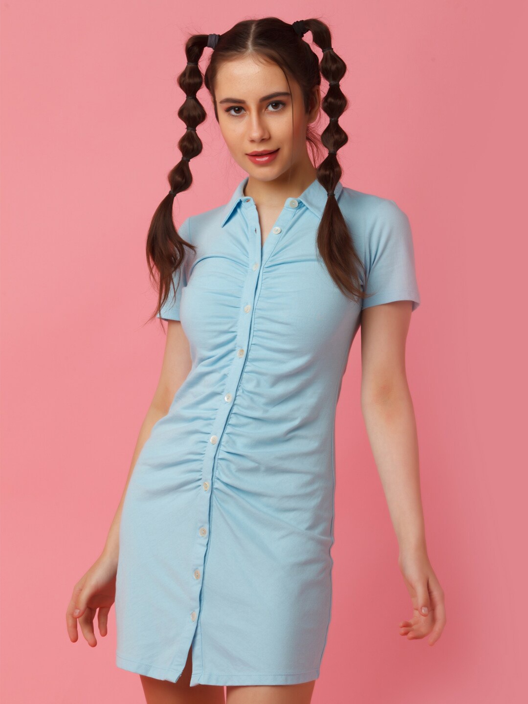 

zink Z Women Blue Solid Shirt Dress
