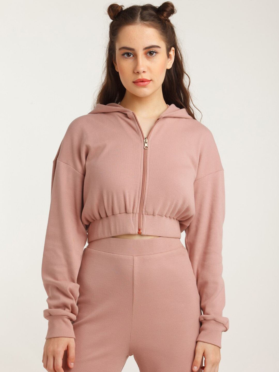 

zink Z Women Brown Crop Pure Cotton Open Front Jacket