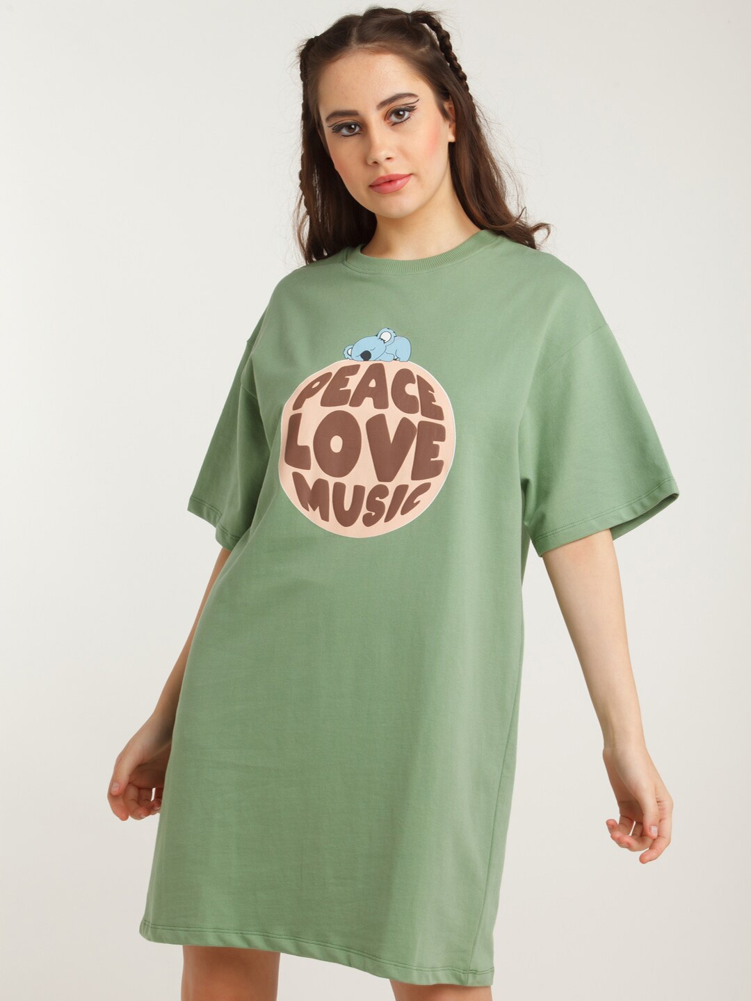 

zink Z Women Green Solid T-shirt Dress