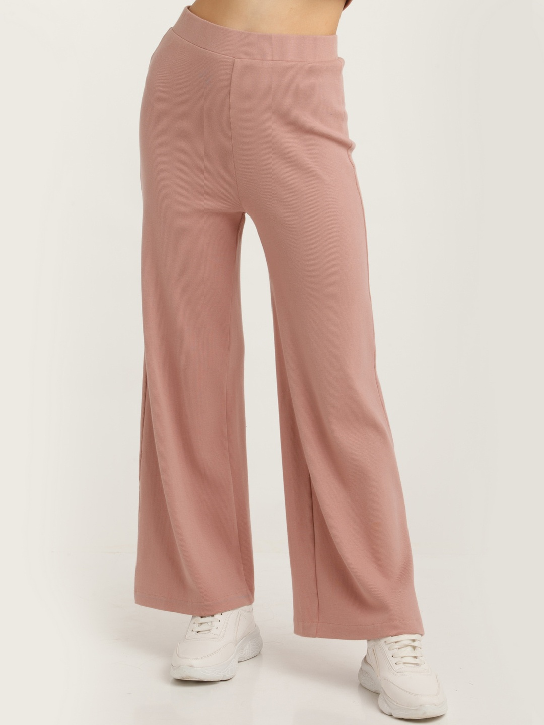 

zink Z Women Brown Flared High-Rise Cotton Trousers