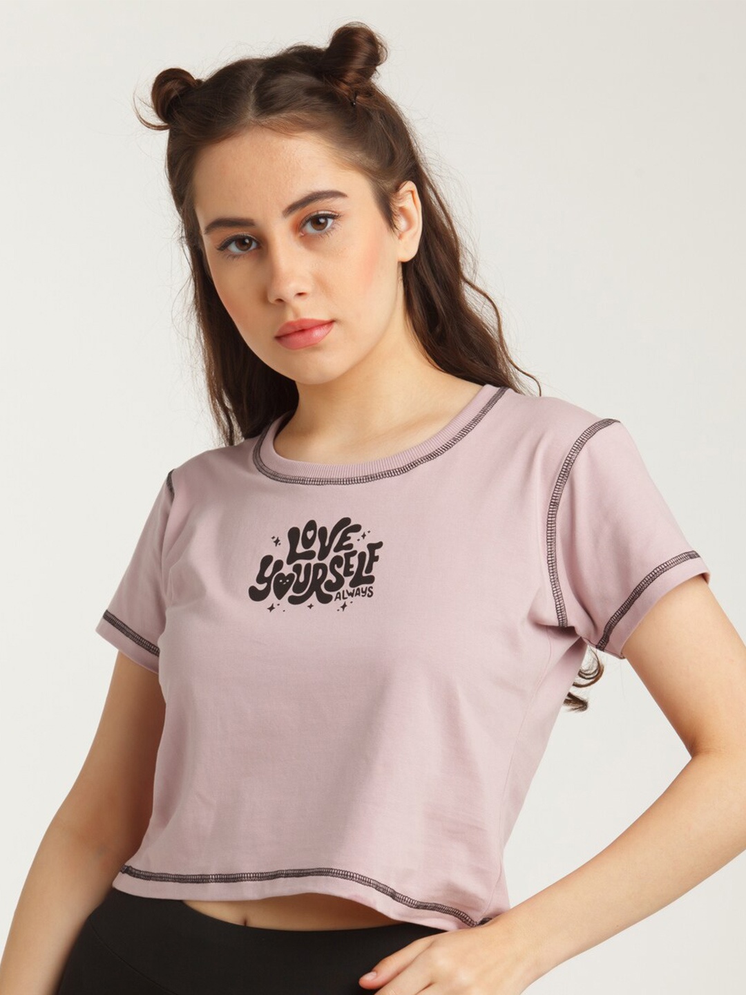 

Zink Z Women Mauve Typography Printed Crop T-shirt