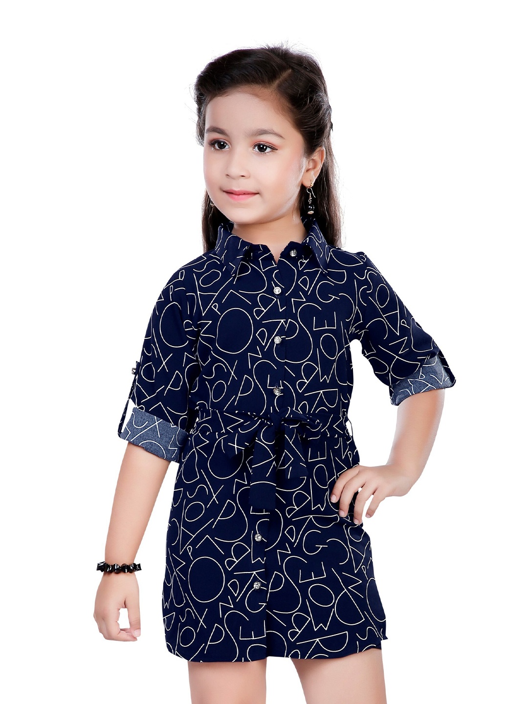 

Hunny Bunny Girls Navy Blue & White Shirt Dress