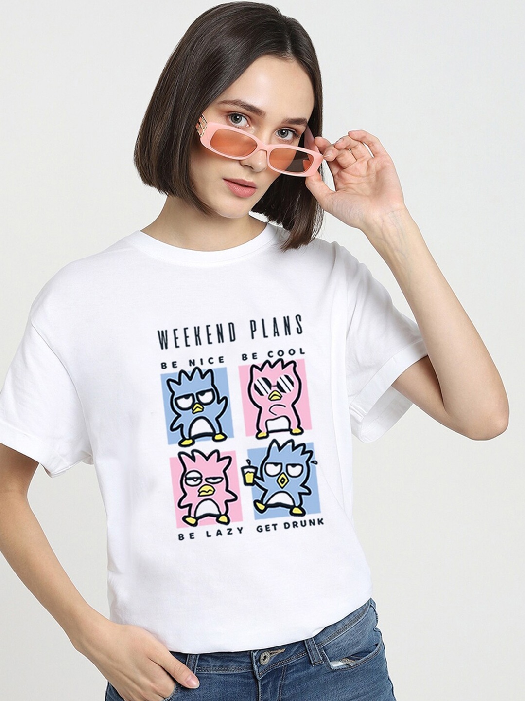 

Bewakoof Women White Graphic Printed Relaxed Fit Cotton T-shirt