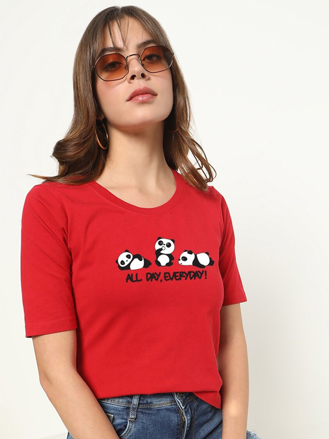 

Bewakoof Women Red Printed Cotton T-shirt