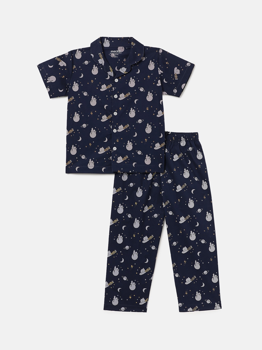 

mackly Boys Printed Pure Cotton Night suit, Navy blue