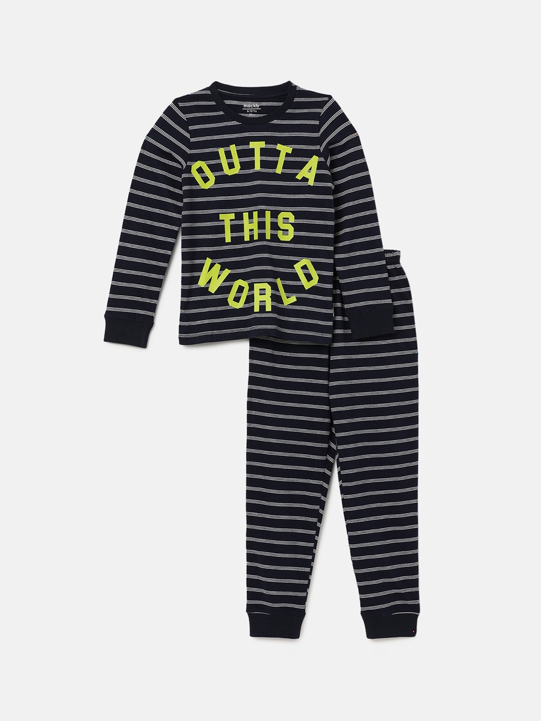 

mackly Boys Striped Pure Cotton Night suit, Navy blue