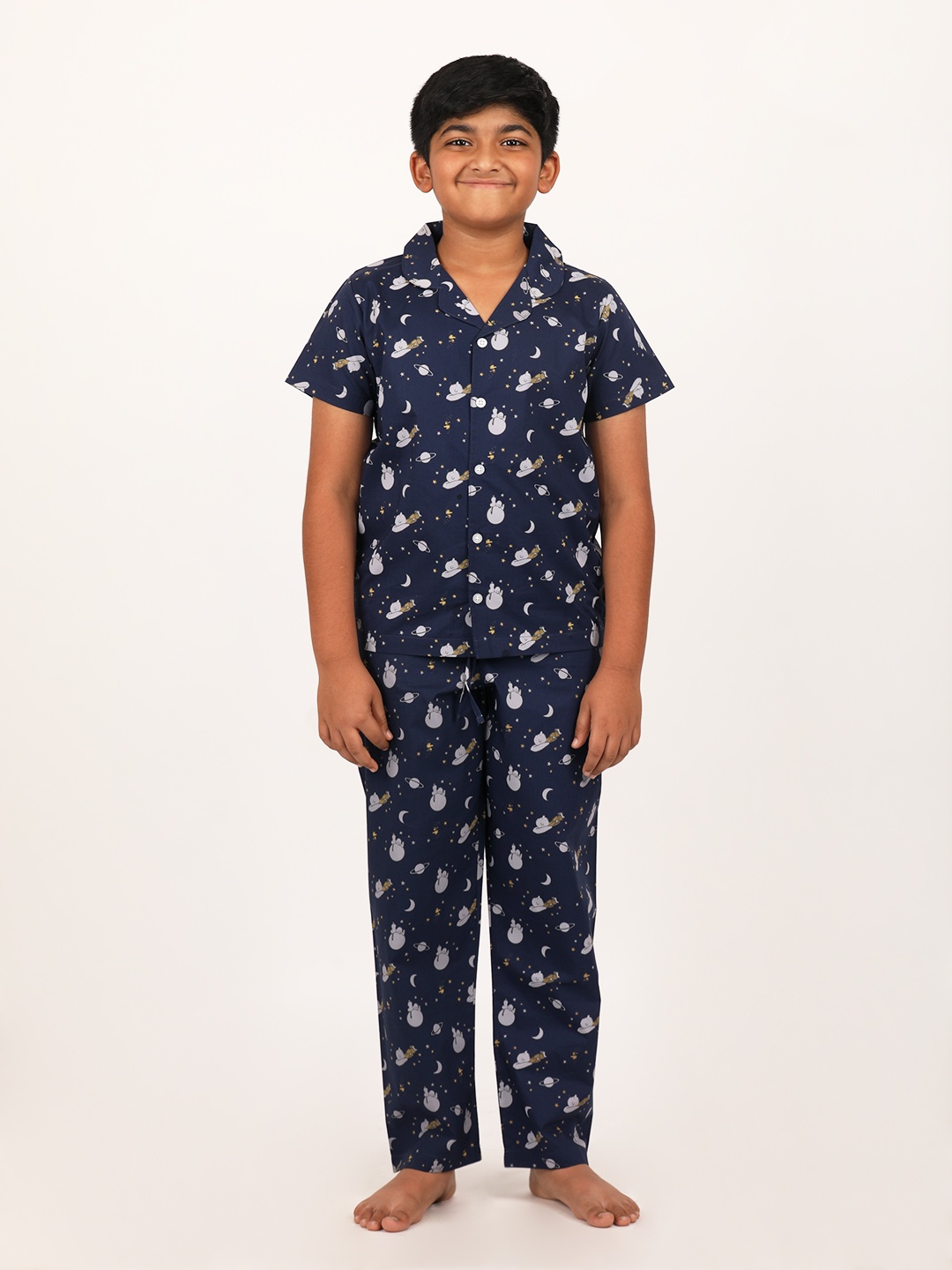 

mackly Boys Printed Pure Cotton Night suit, Navy blue