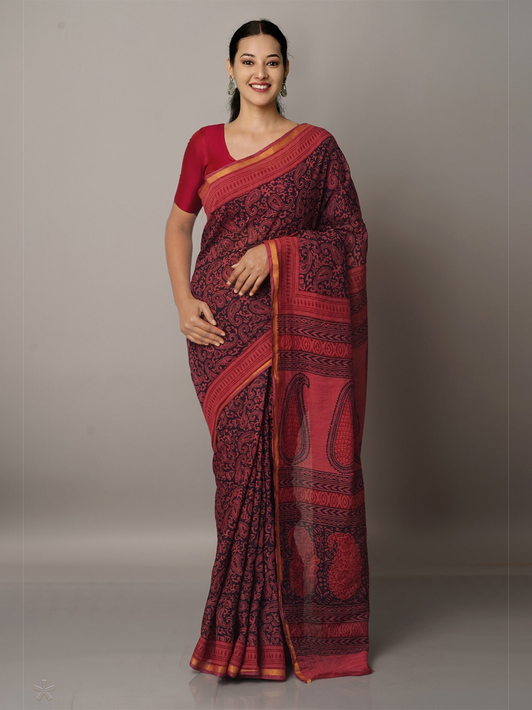

Unnati Silks Pink & Gold-Toned Bagh Zari Chanderi Saree