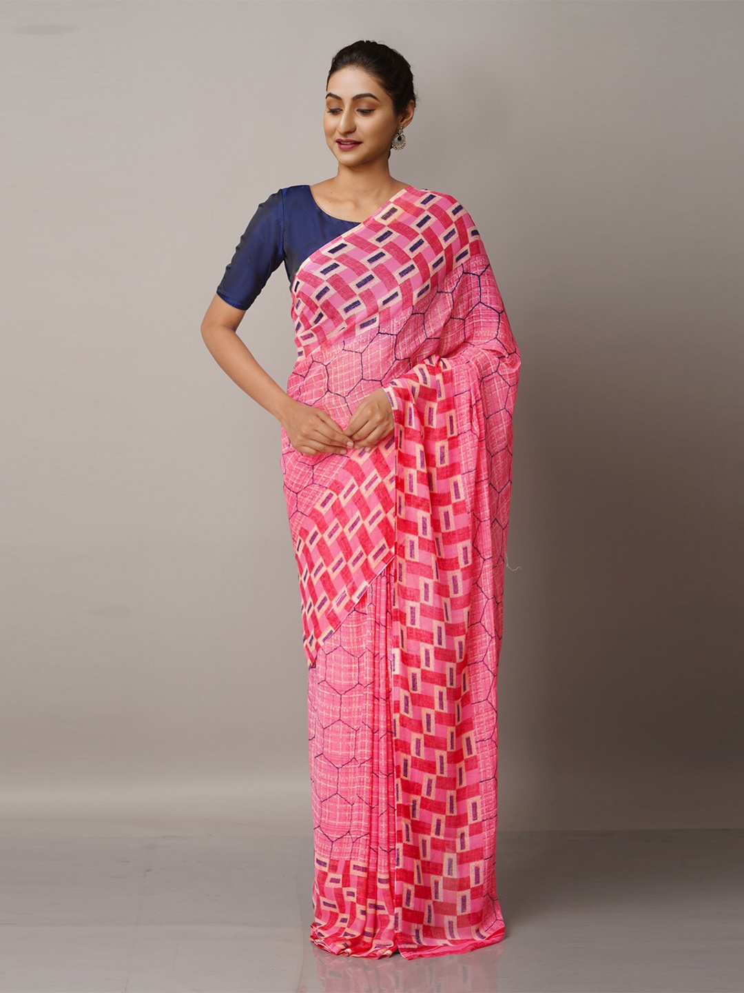 

Unnati Silks Pink & Purple Block Print Saree