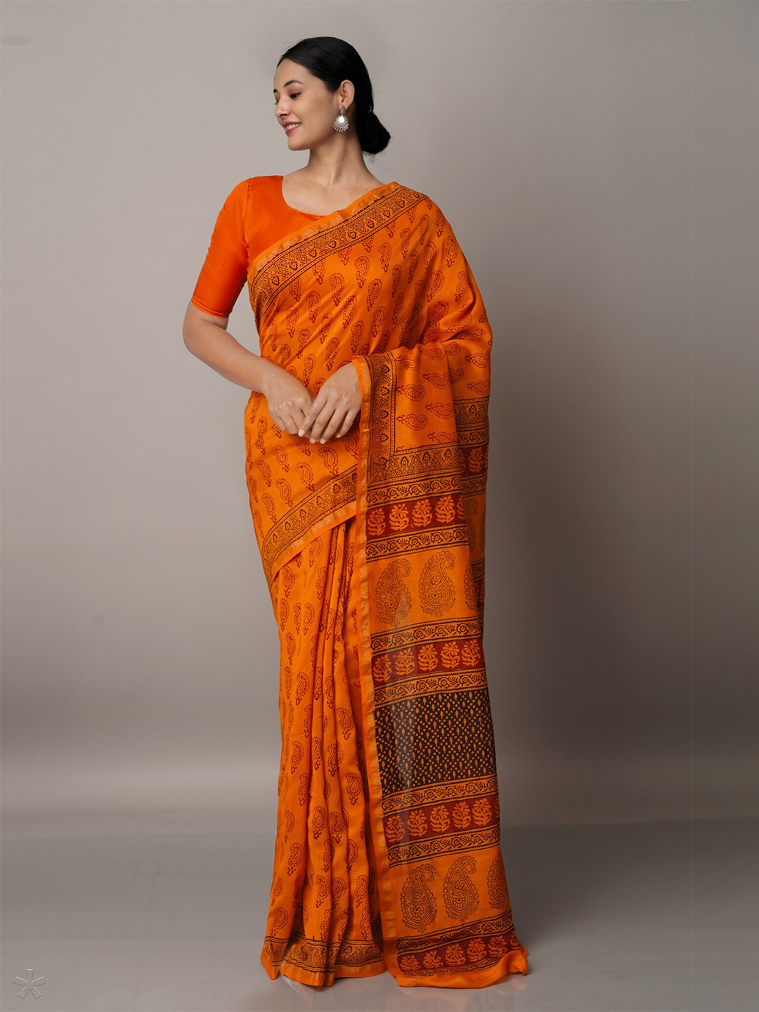 

Unnati Silks Orange Bagh Pure Cotton Chanderi Saree