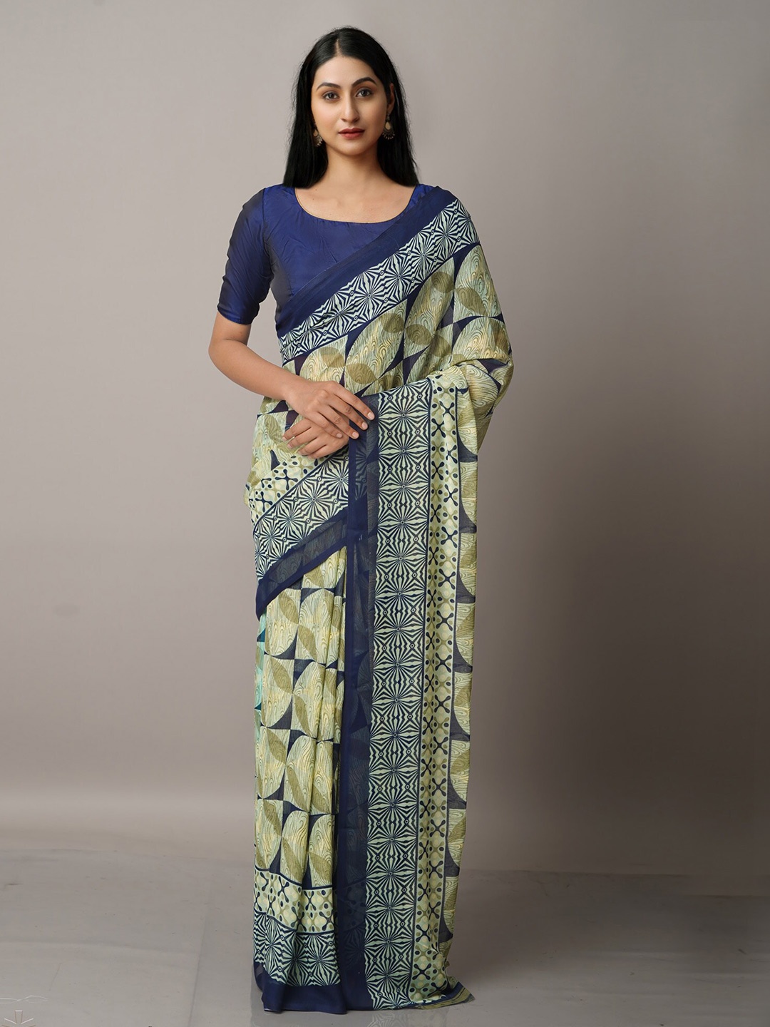 

Unnati Silks Blue & Green Block Print Saree