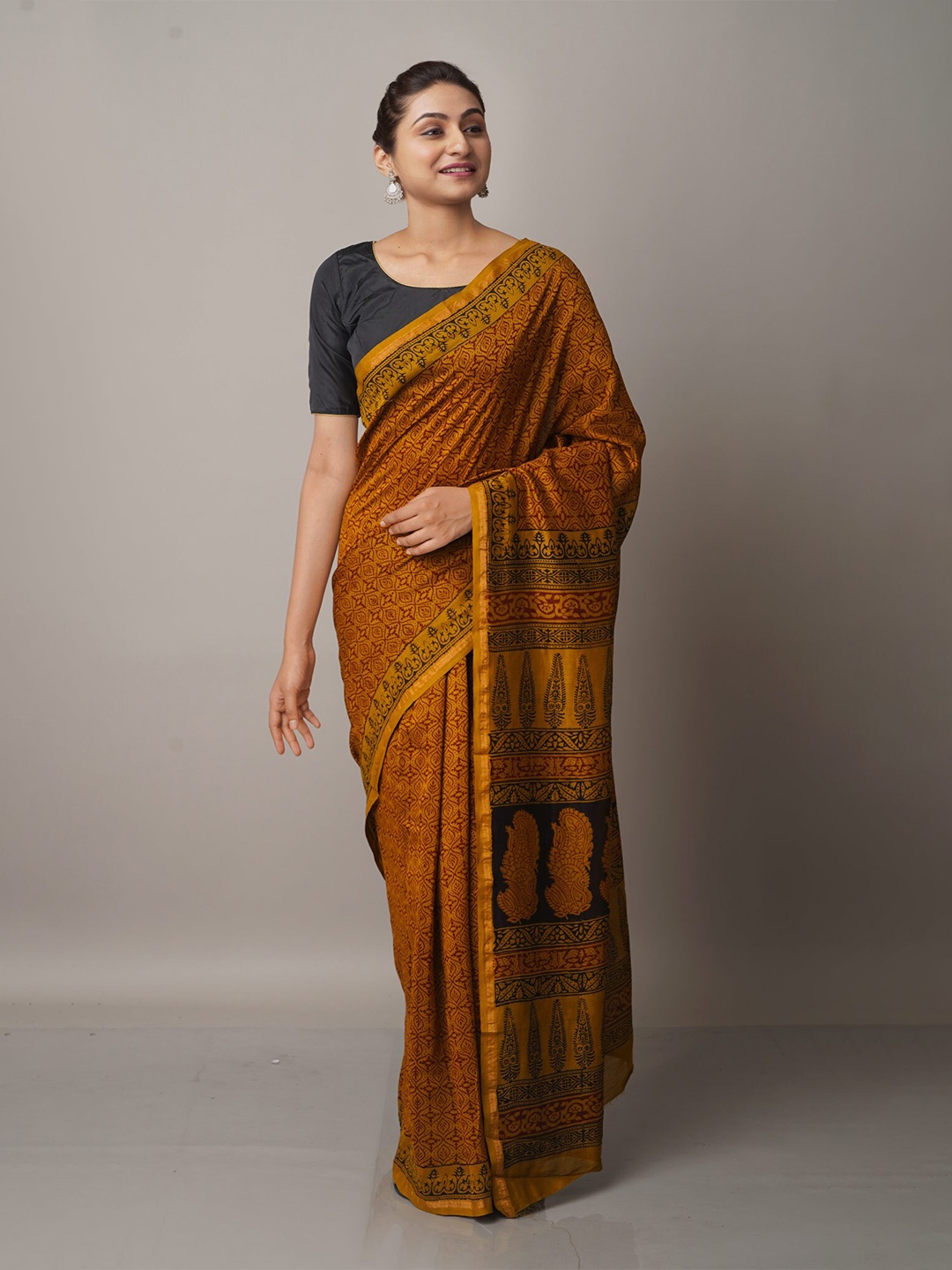 

Unnati Silks Rust Bagh Pure Cotton Chanderi Saree