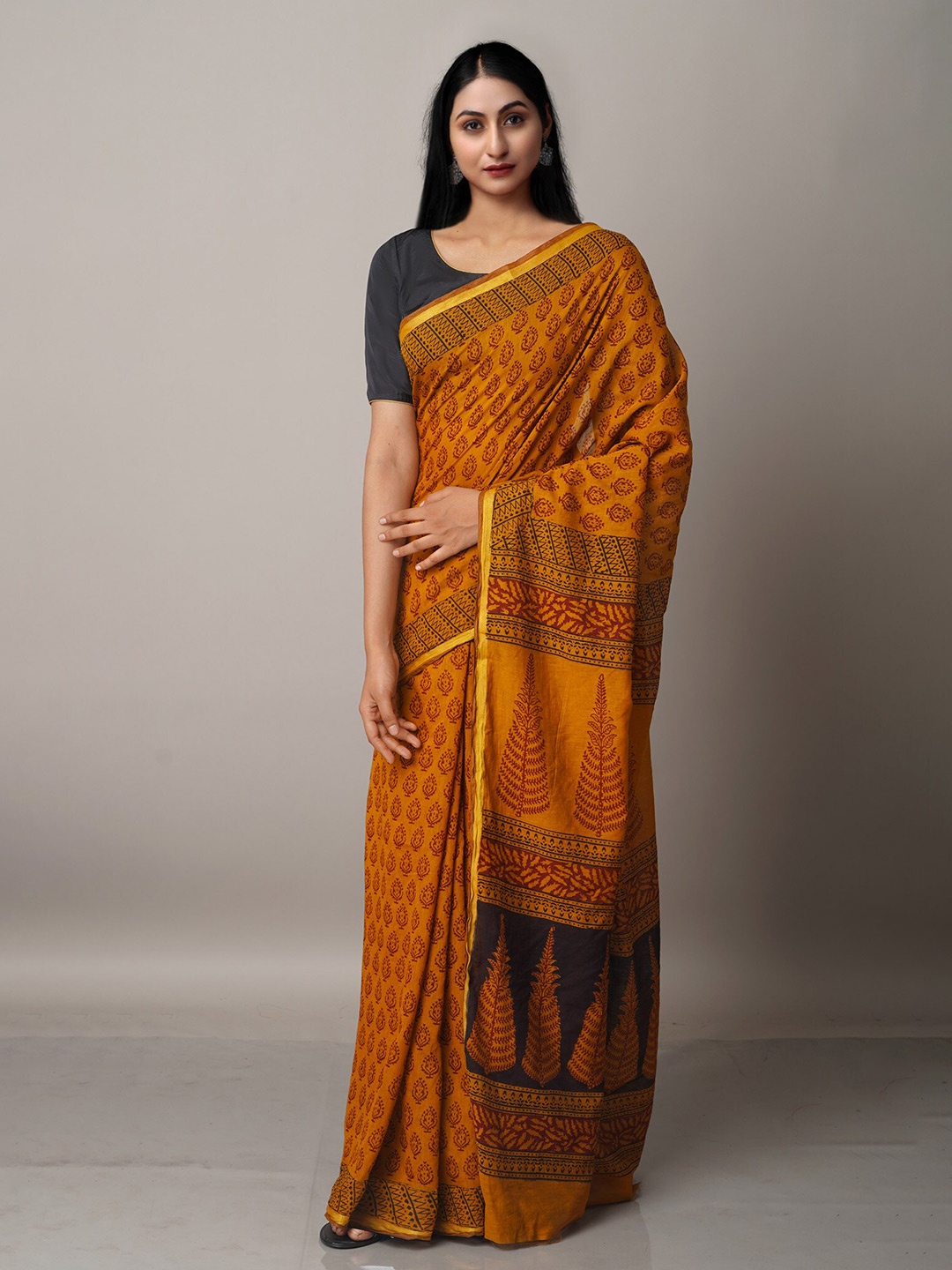 

Unnati Silks Rust Bagh Zari Chanderi Saree