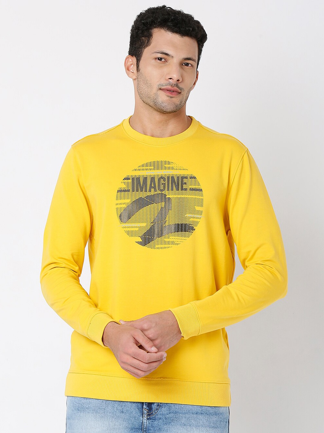 

SPYKAR Men Mustard Cotton Printed Sweatshirt