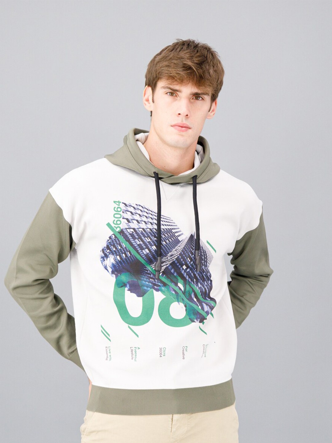 

FREESOUL Men White Printed Hooded Sweatshirt