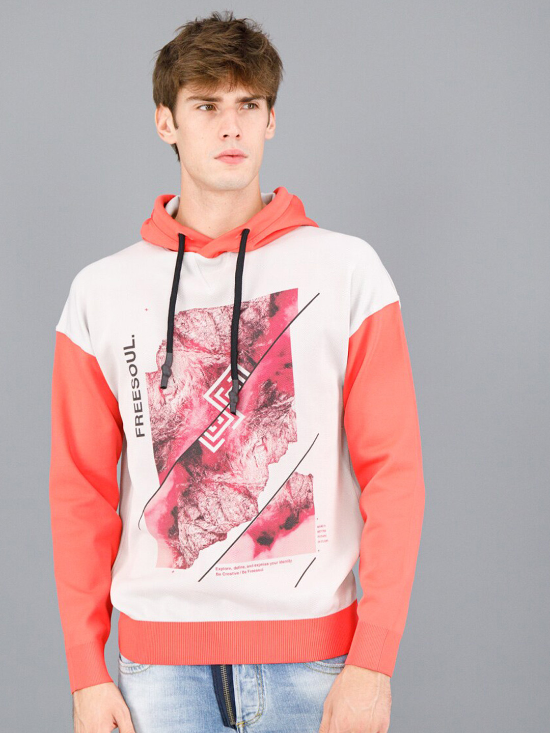 

FREESOUL Men White Printed Hooded Sweatshirt