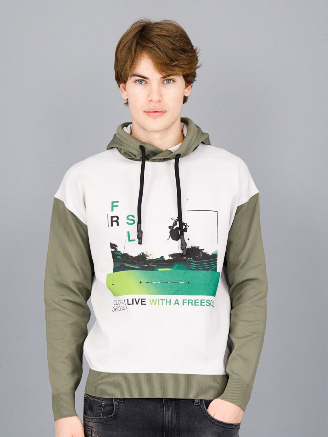 

FREESOUL Men White Printed Hooded Sweatshirt