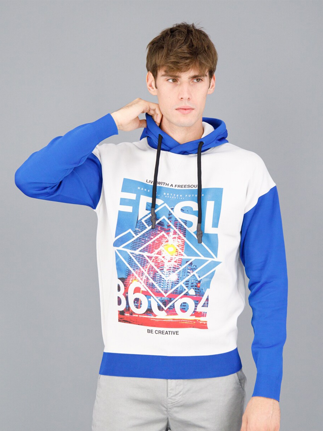 

FREESOUL Men Off White Printed Hooded Sweatshirt