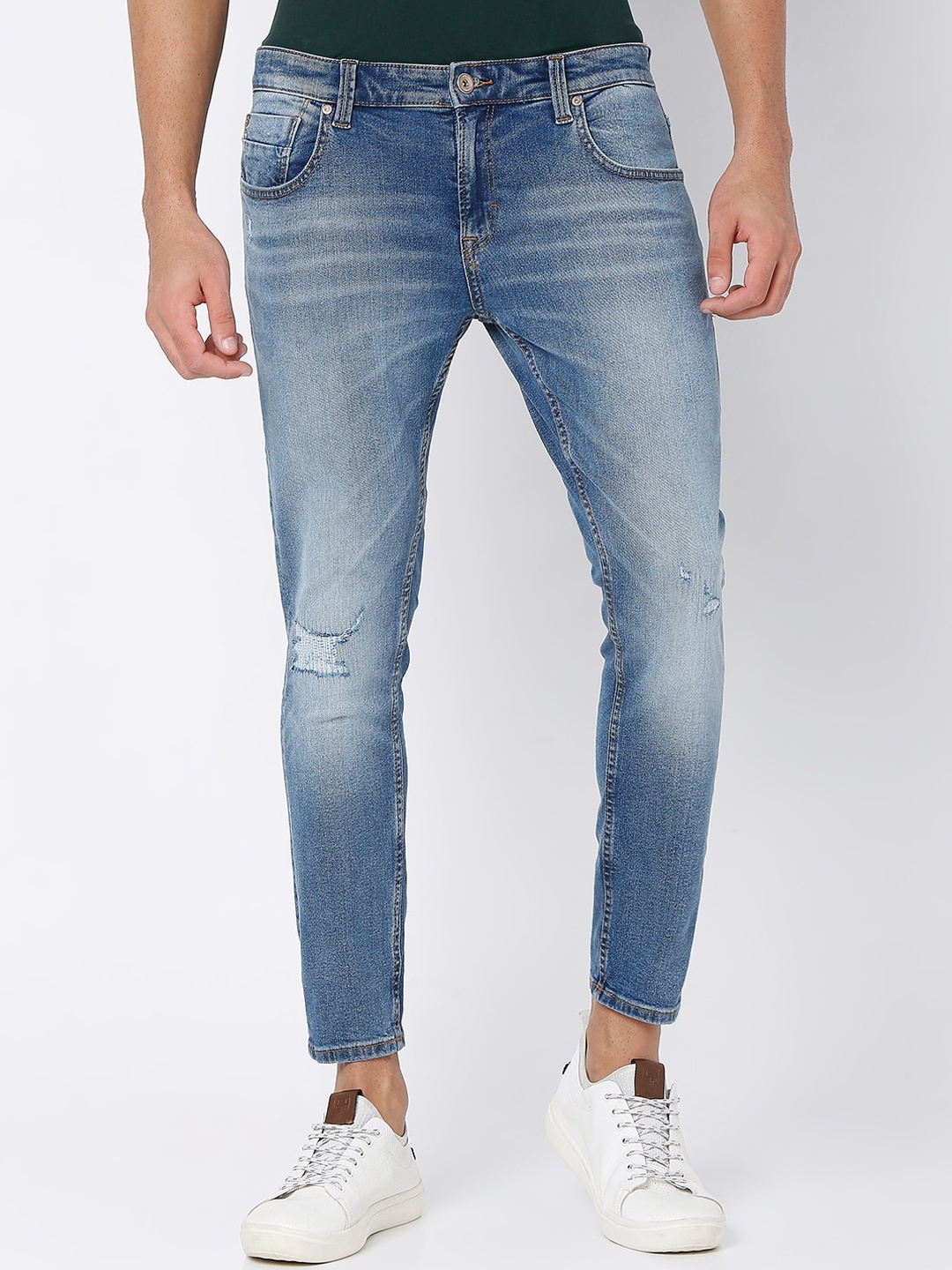 

SPYKAR Men Blue Kano Slim Fit Low Distress Heavy Fade Jeans