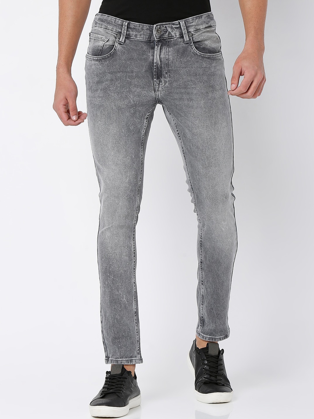

SPYKAR Men Grey Super Skinny Fit Low-Rise Low Distress Heavy Fade Jeans