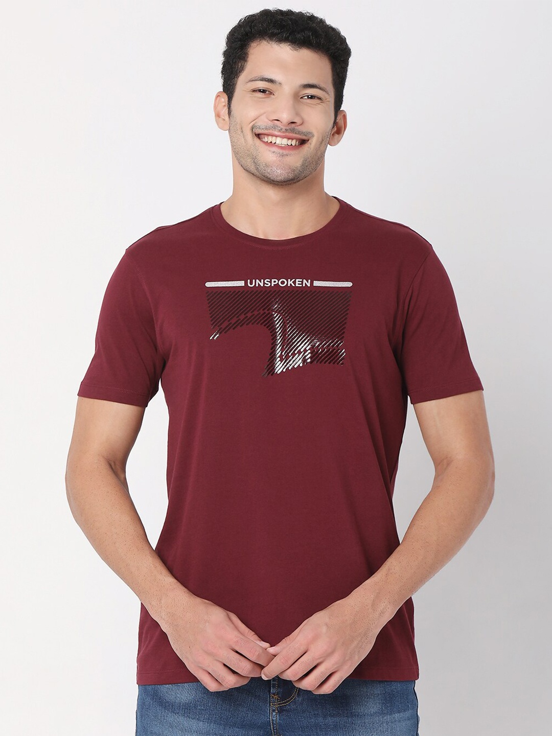

SPYKAR Men Purple Typography Printed Slim Fit T-shirt