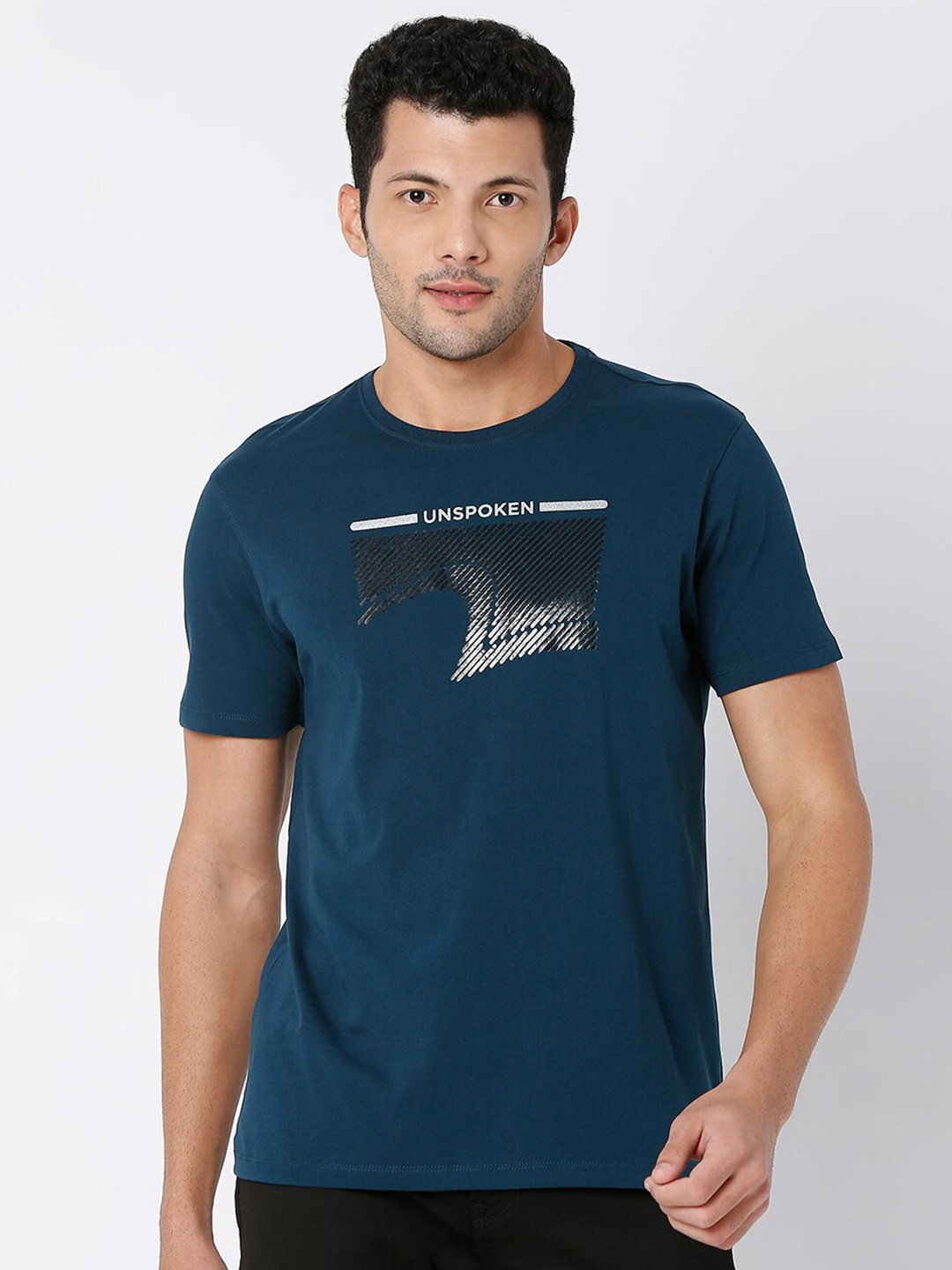 

SPYKAR Men Blue Printed Cotton Slim Fit T-shirt