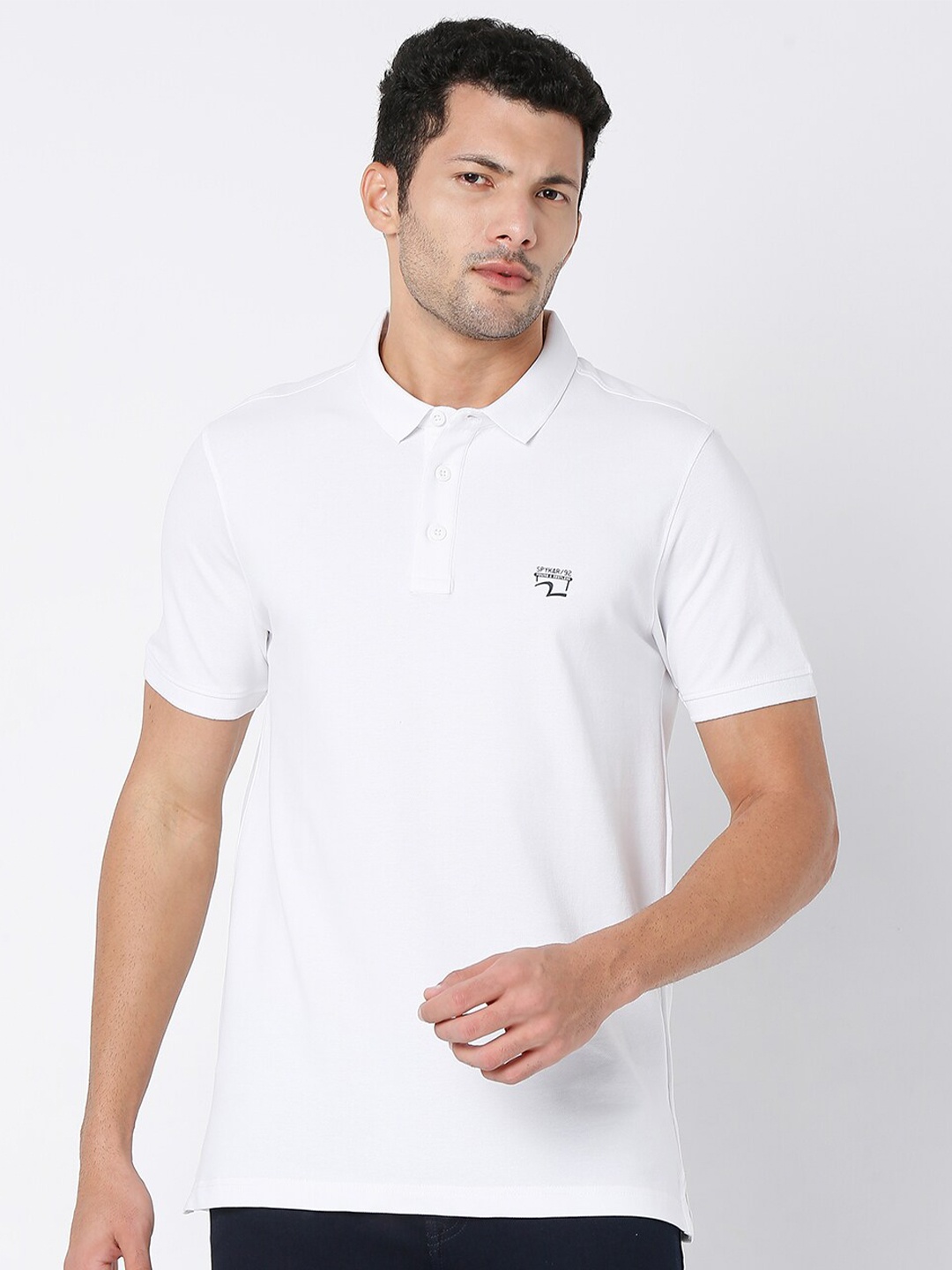 

SPYKAR Men White Polo Collar Cotton Slim Fit T-shirt