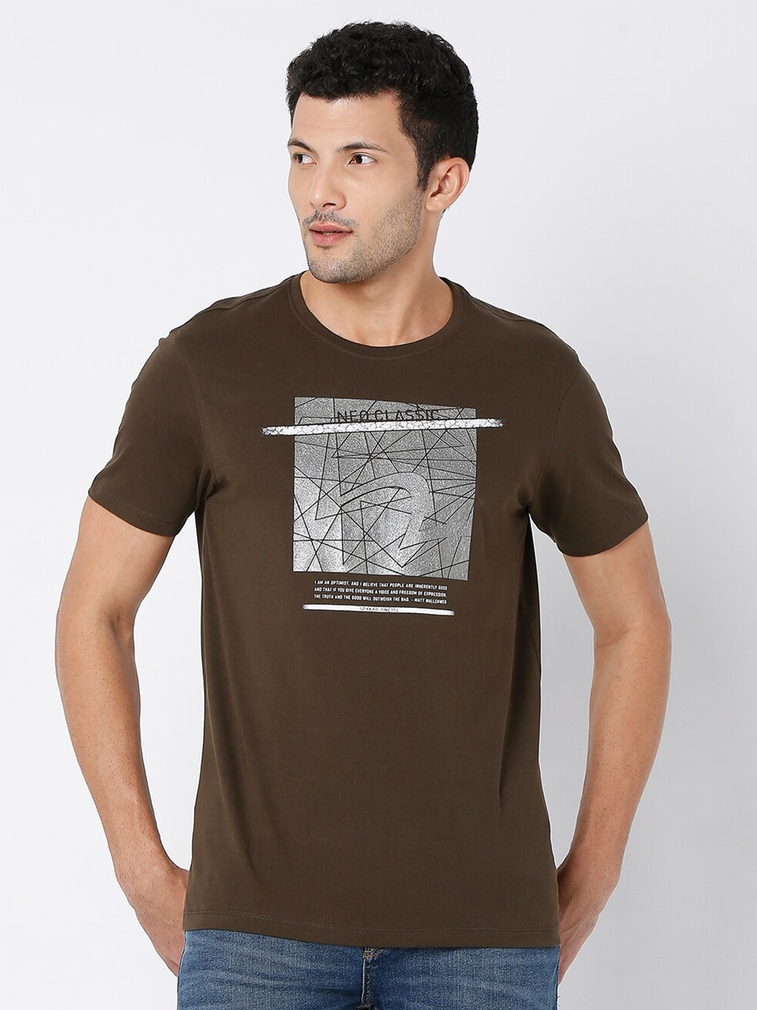 

SPYKAR Men Green Printed Cotton Slim Fit T-shirt