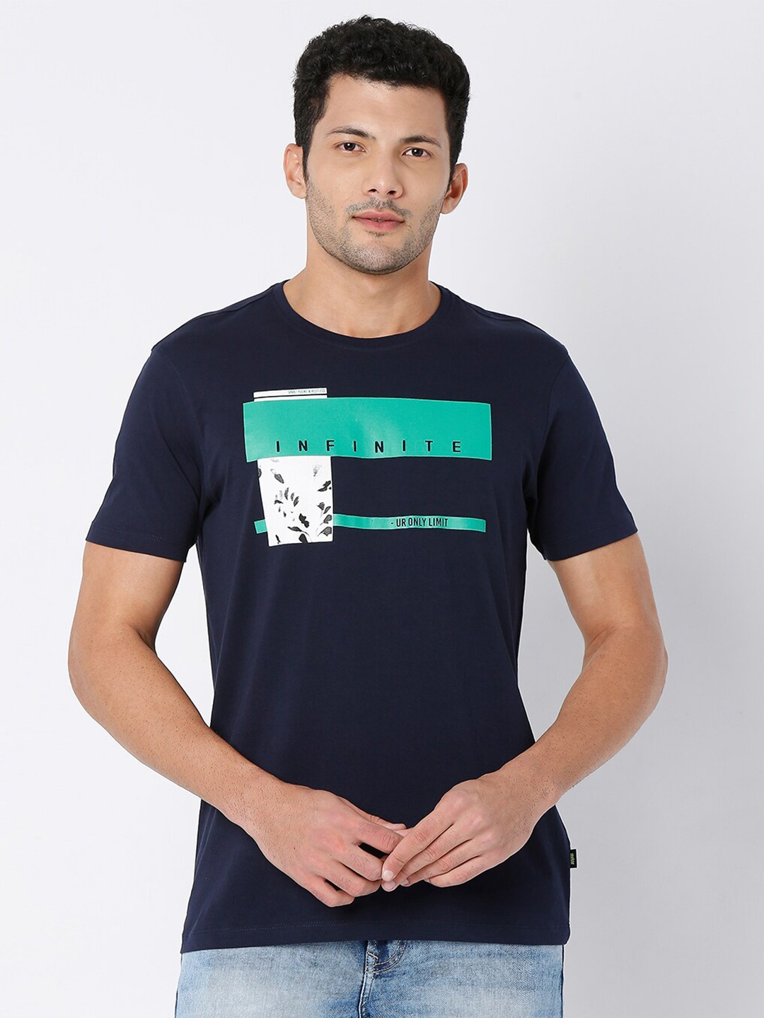 

SPYKAR Men Blue Printed Slim Cotton Fit T-shirt