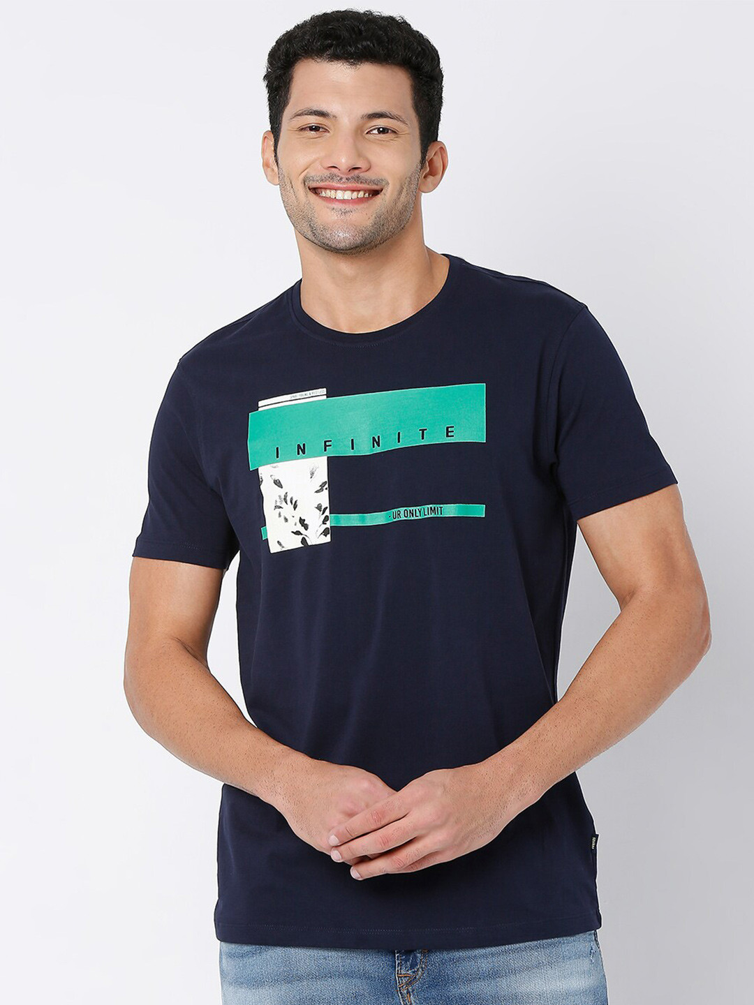 

SPYKAR Men Blue Printed Cotton Casual T-shirt