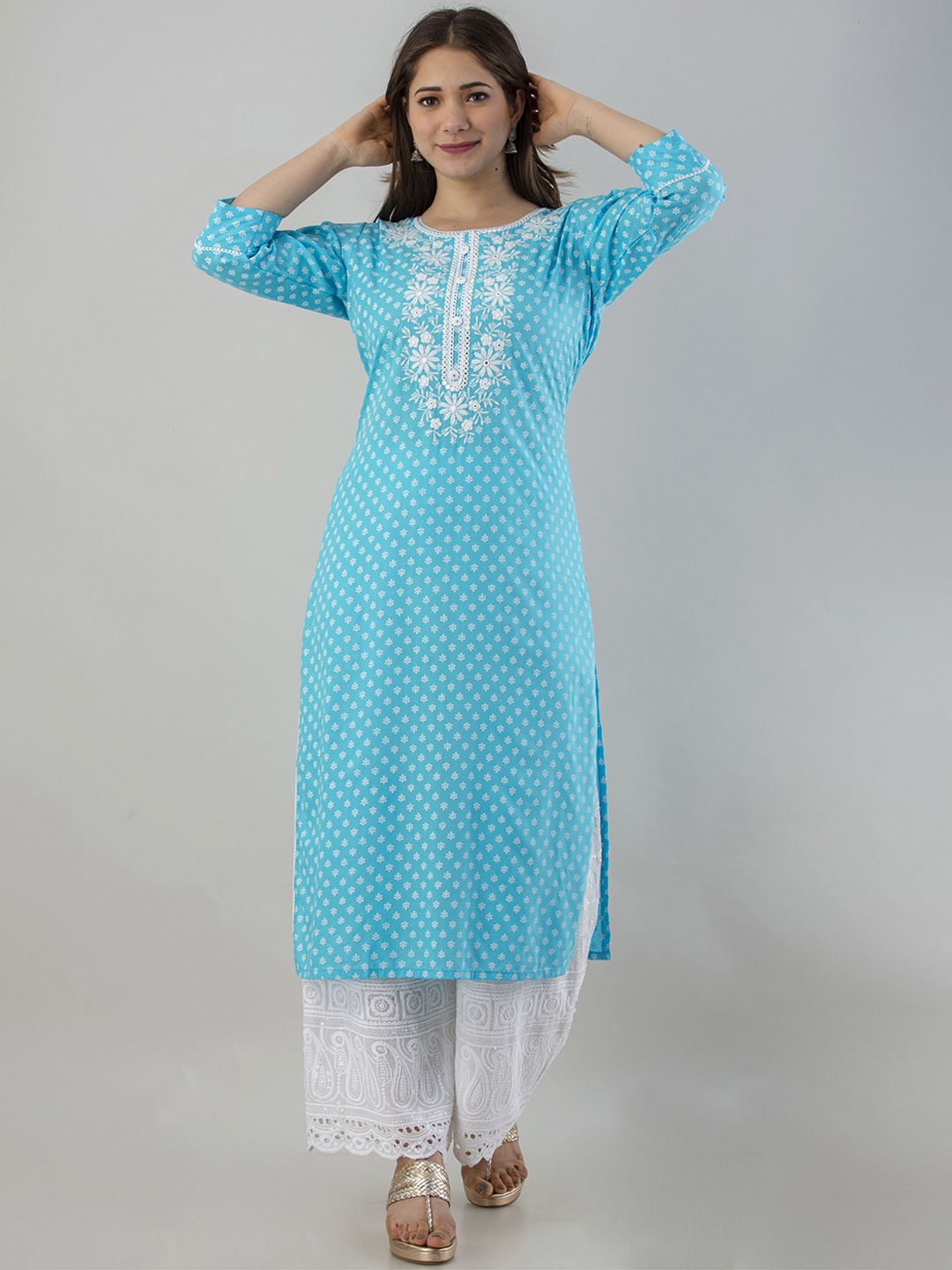 

ADORRO Women Blue Ethnic Motifs Printed Kurta