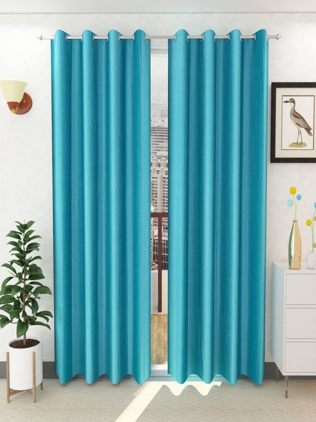 

Homefab India Set of 2 Long Door Curtain, Turquoise blue