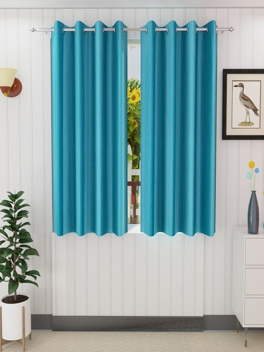 

Homefab India Set of 2 Window Curtain, Turquoise blue