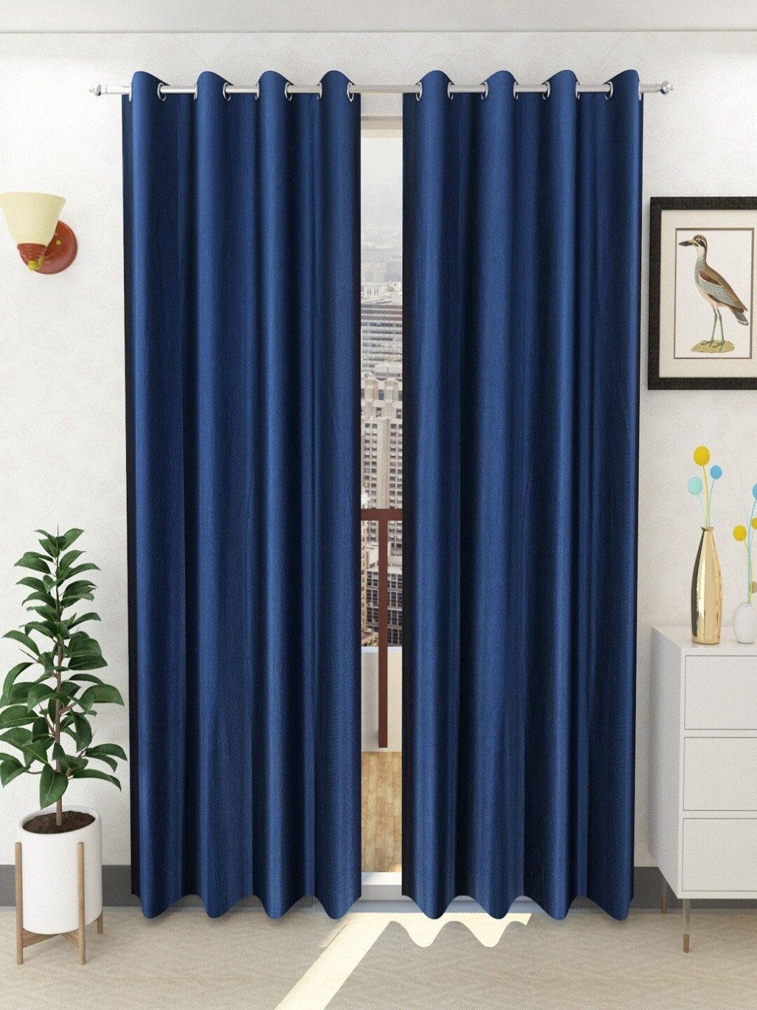 

Homefab India Set of 2 Long Door Curtains, Navy blue